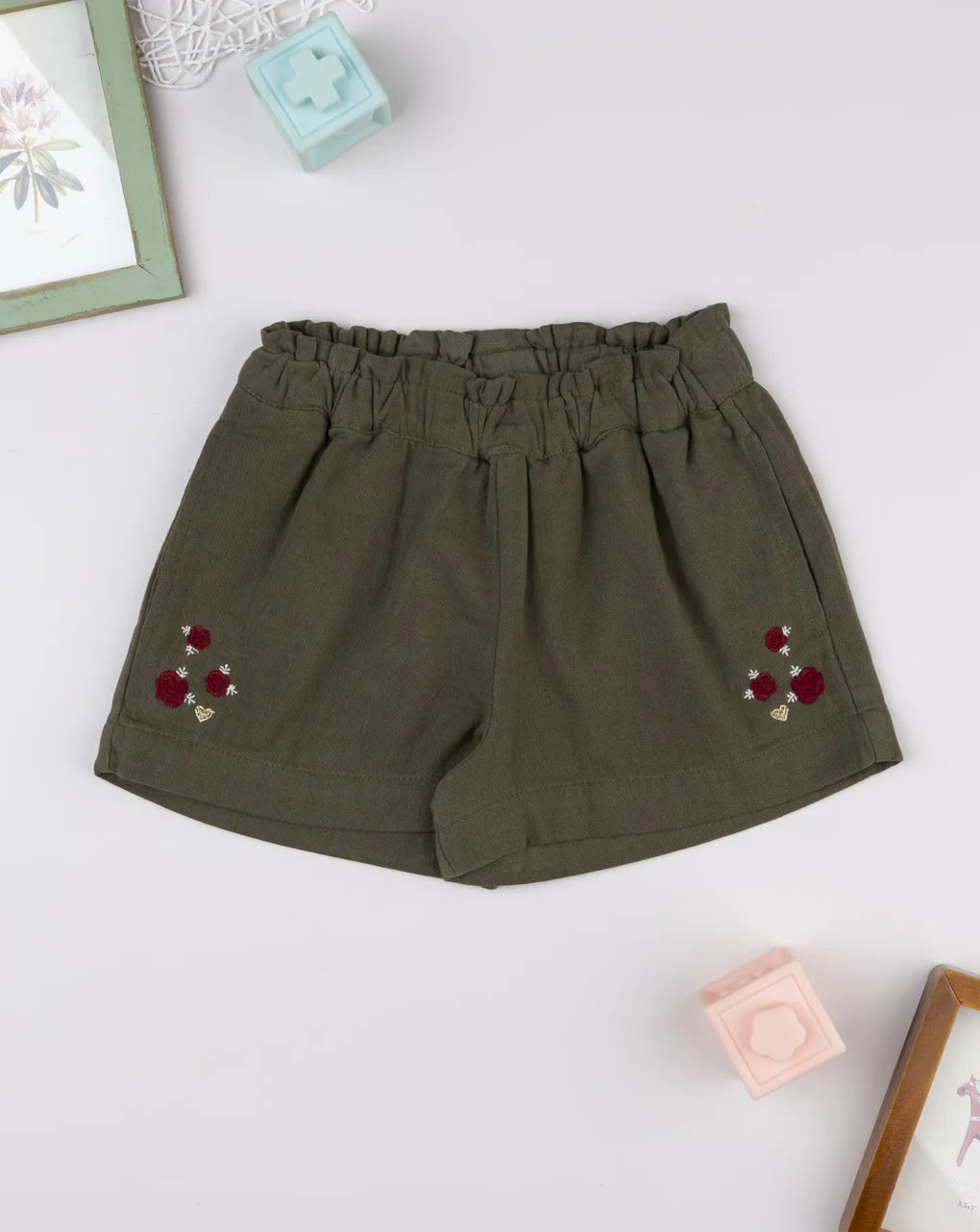 Prenatal Green shorts for girls with embroidery Trousers & Shorts, clothing, AW25 P2