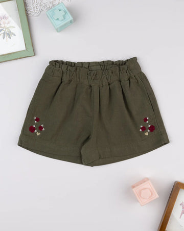 Prenatal Green shorts for girls with embroidery Trousers & Shorts, clothing, AW25 P2