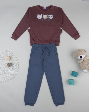 Prenatal Burgundy/blue girls' joggers with print Outerwear, clothing, AW25 P2