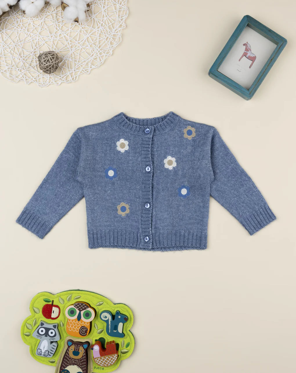 Prenatal Blue cardigan for girls with flower embroidery Tops & Shirts, clothing, AW25 P2