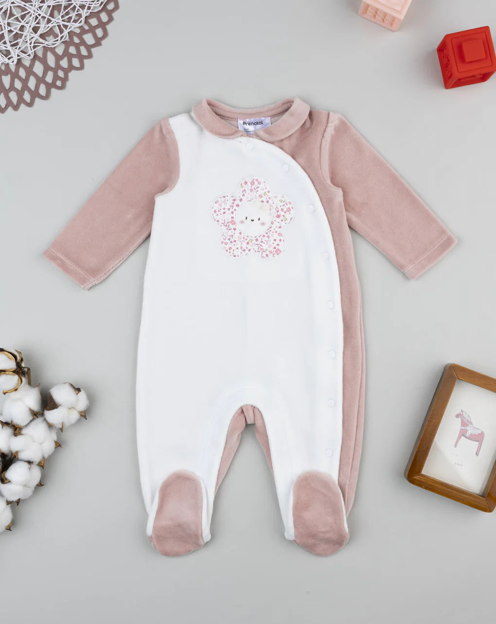 Prenatal Two-tone white/pink baby romper Sleepsuits & Pyjamas, clothing, AW25 P2