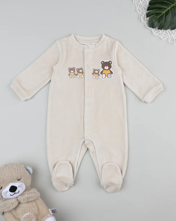 Prenatal Unisex beige baby onesie with teddy bears Sleepsuits & Pyjamas, clothing, AW25 P2