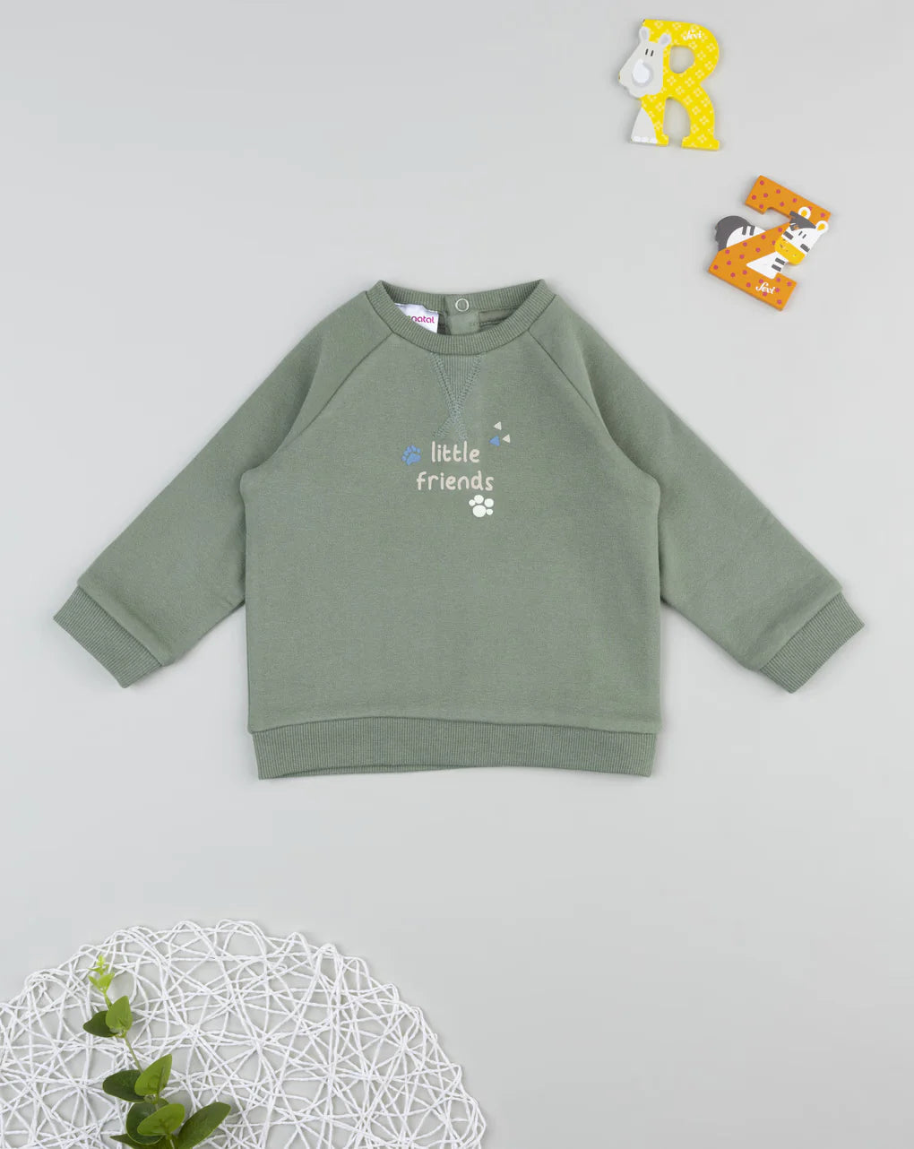 Prenatal Little Friends Green Baby Sweatshirt Tops & Shirts, clothing, AW25 P2