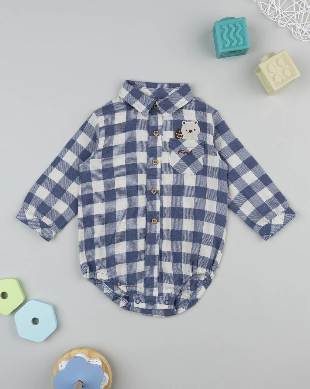 Prenatal Baby's white/blue flannel body shirt Bodysuits & Overalls, clothing, AW25 P2