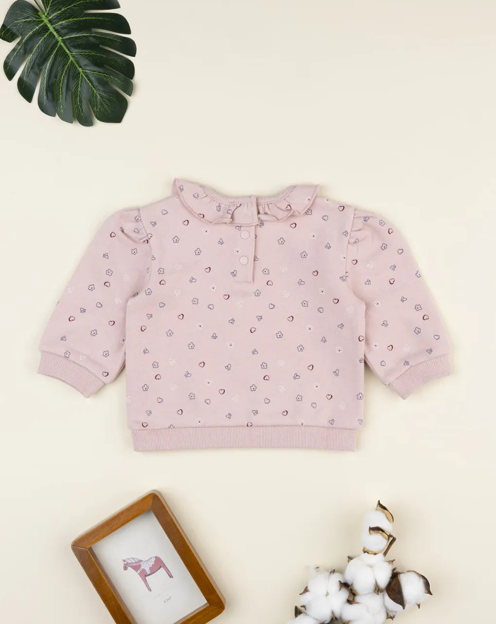 Prenatal Pink baby girl's sweater with hearts and ruffles