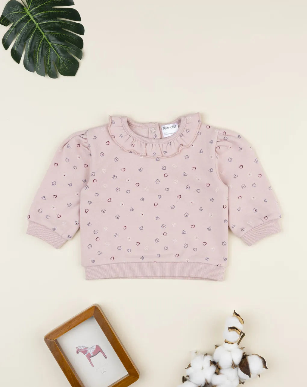 Prenatal Pink baby girl's sweater with hearts and ruffles