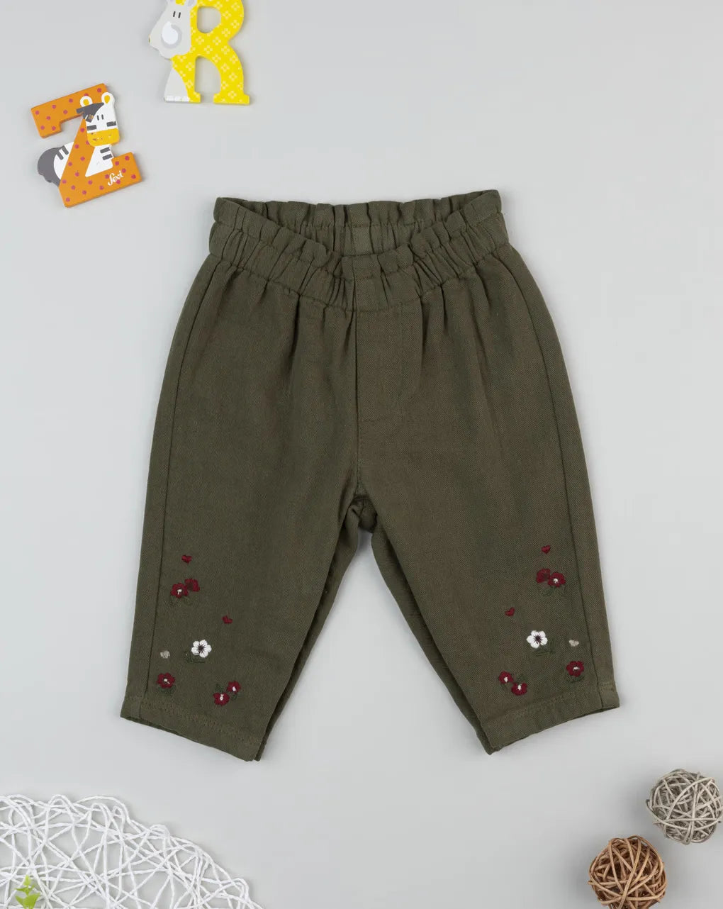 Prenatal Embroidered green trousers for girls