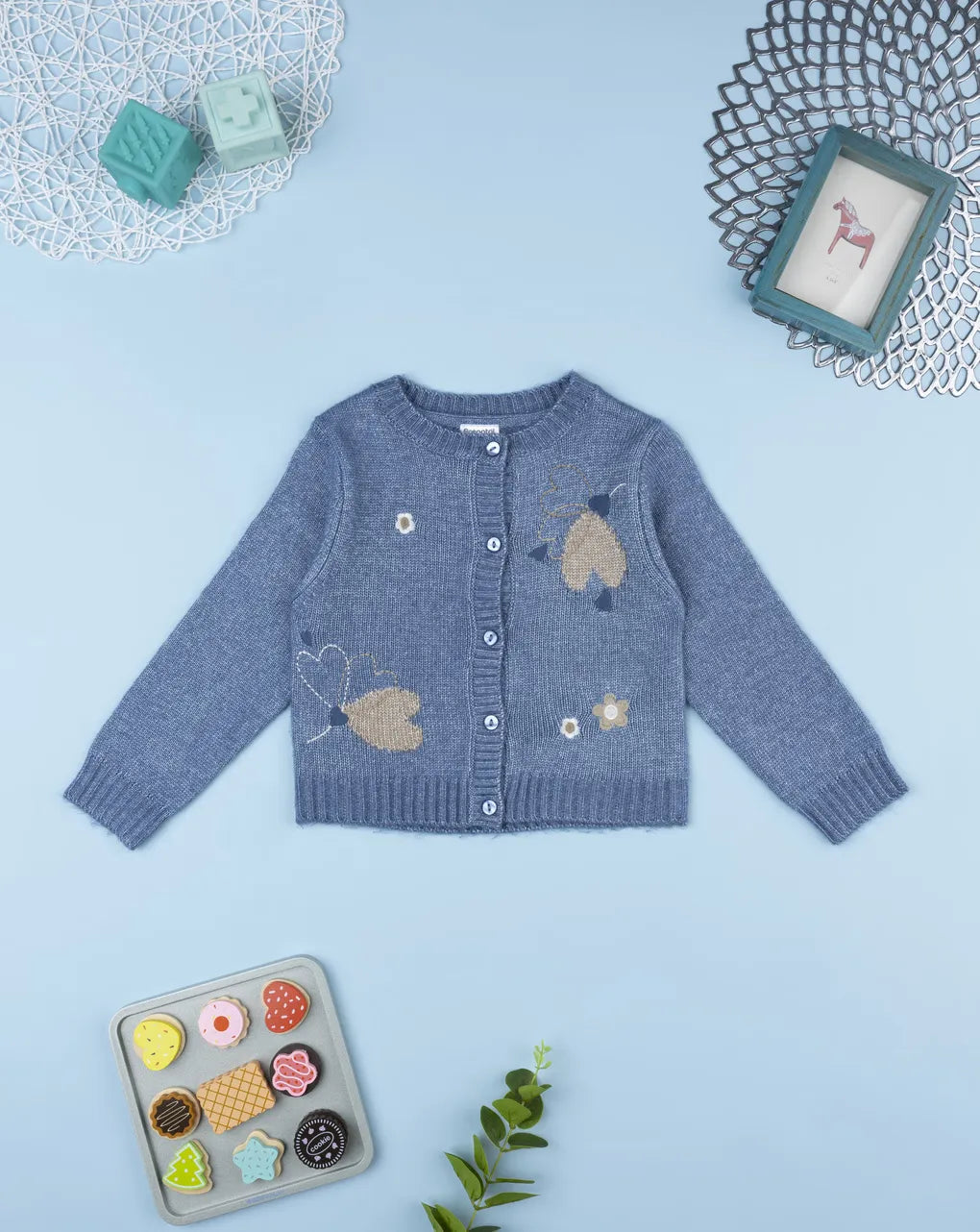 Prenatal Girls' blue denim sweater with embroidery