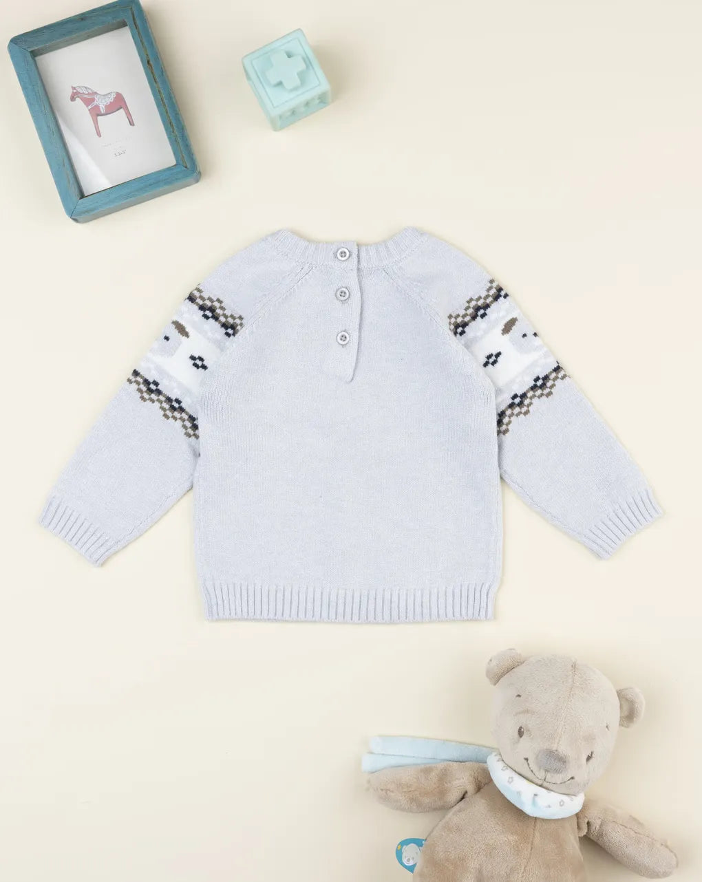 Prenatal Gray baby sweater with bear embroidery