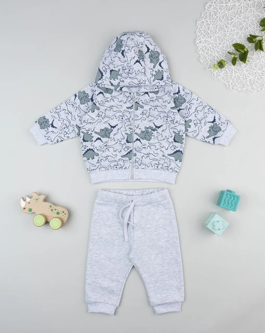 Prenatal Gray Dino Jogging Set for Kids