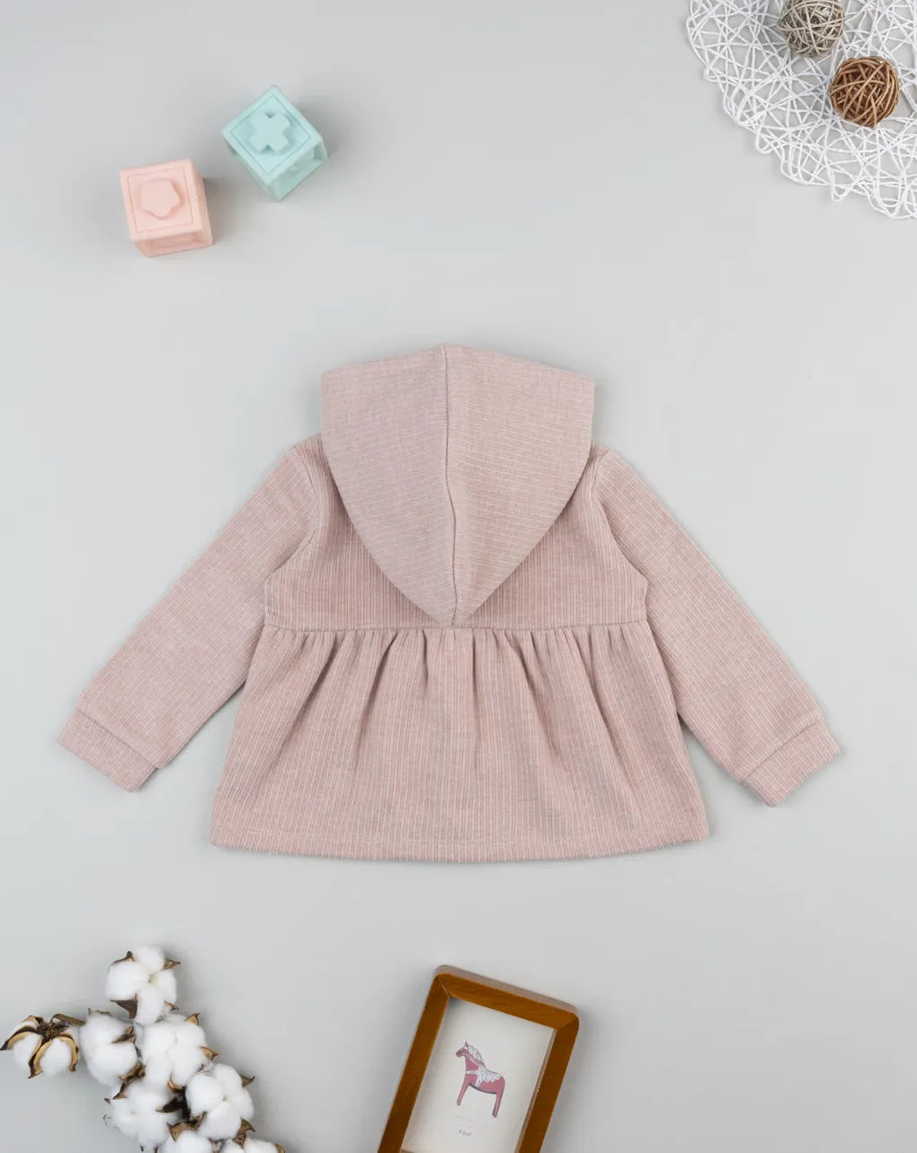Prenatal Pink ribbed hooded cardigan for girls