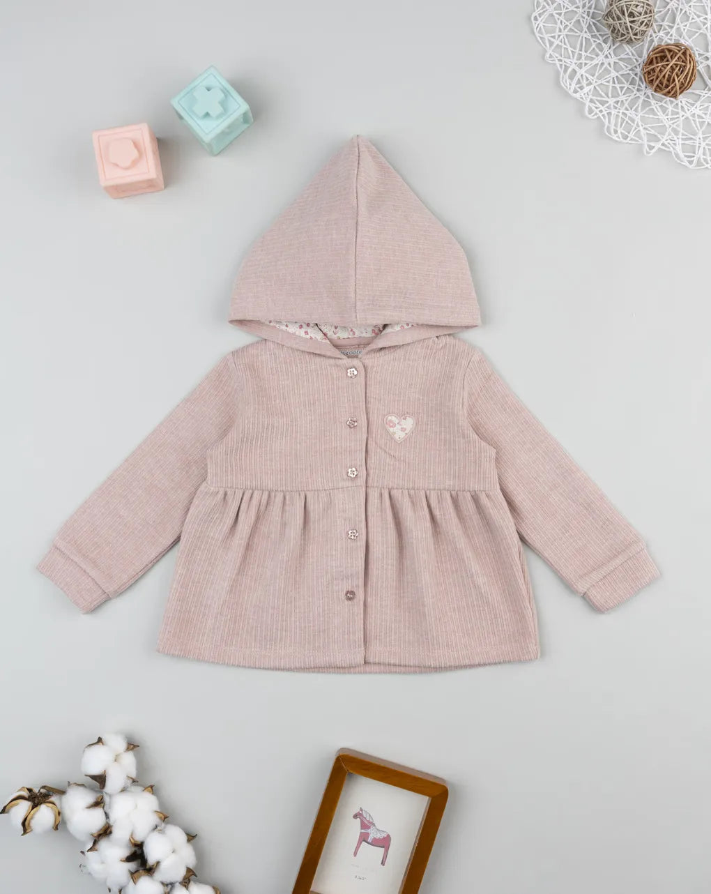 Prenatal Pink ribbed hooded cardigan for girls