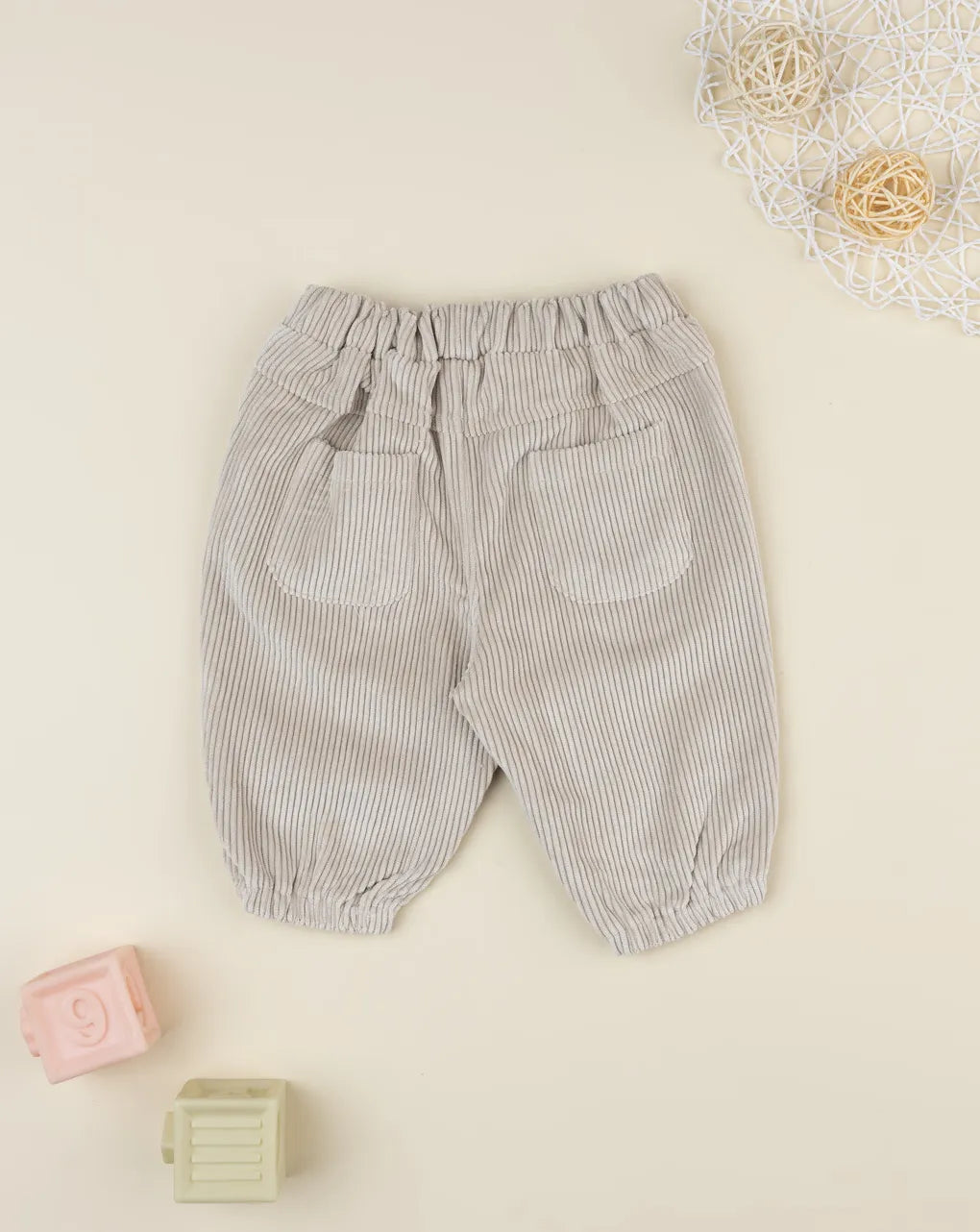 Prenatal Beige ribbed trousers for girls with embroidery