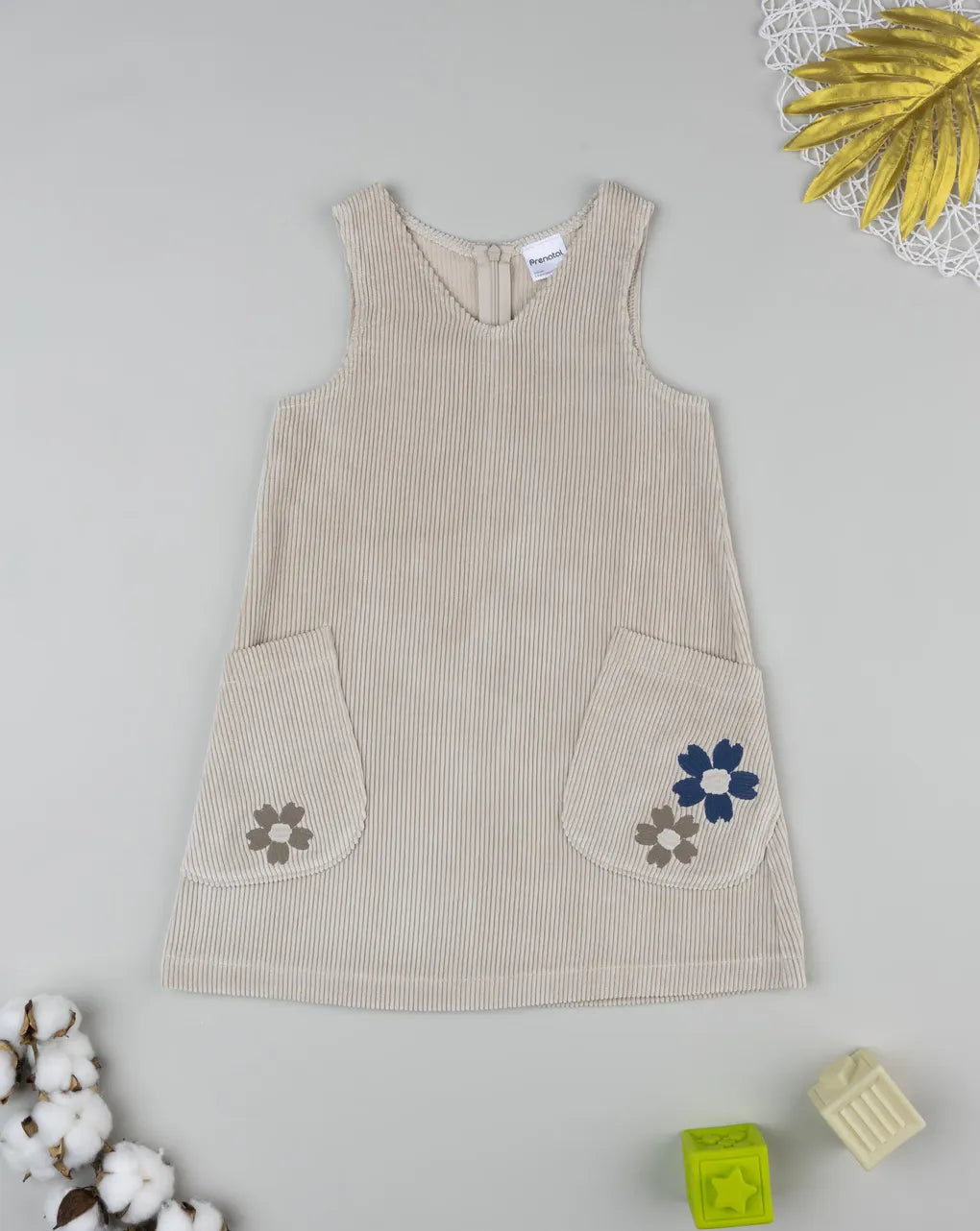 Prenatal Beige overalls for girls with flowers
