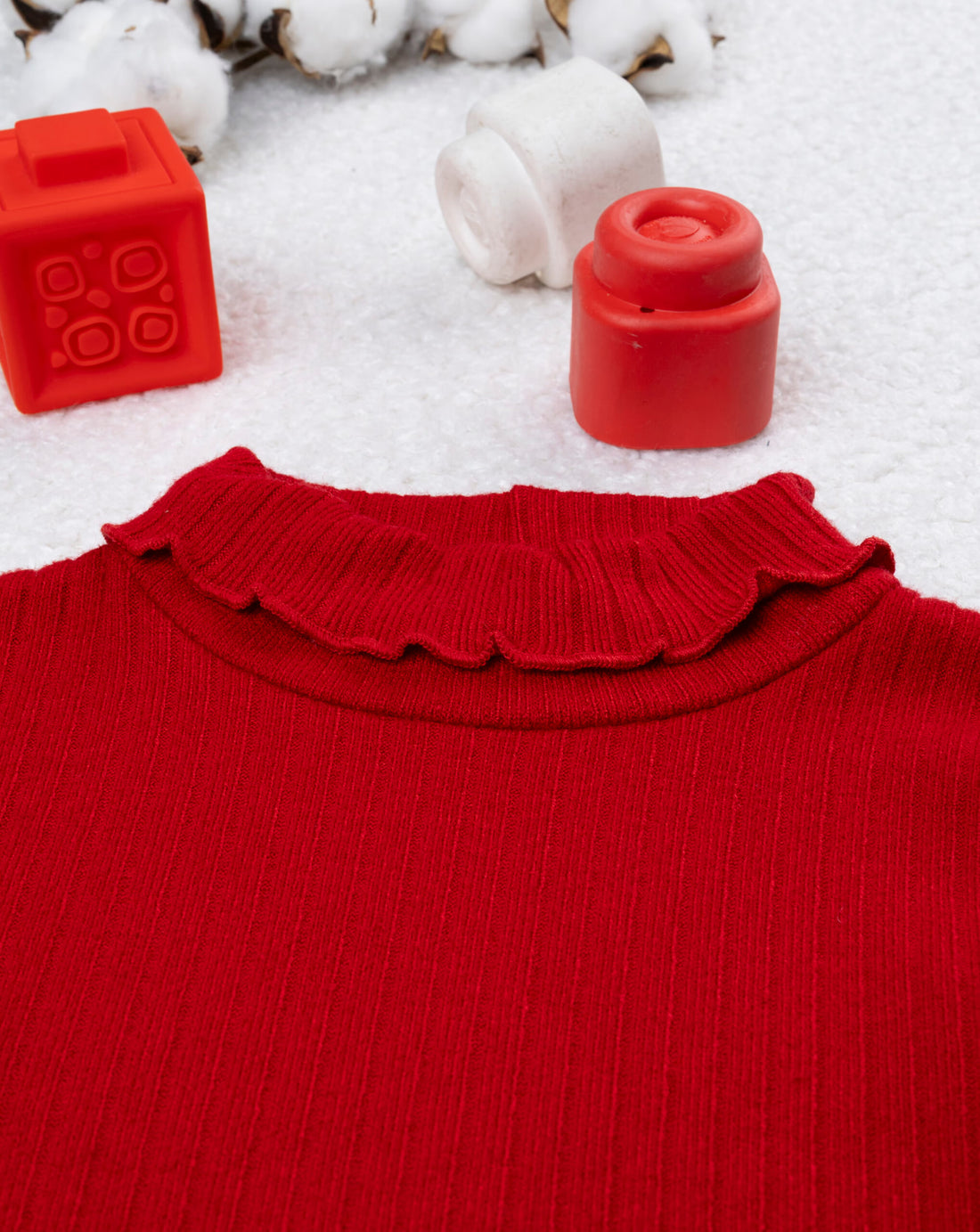 Red Ribbed Turtleneck Sweater For Girls