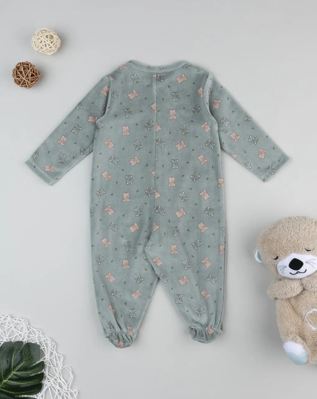 Prenatal Green baby romper with allover teddy bears