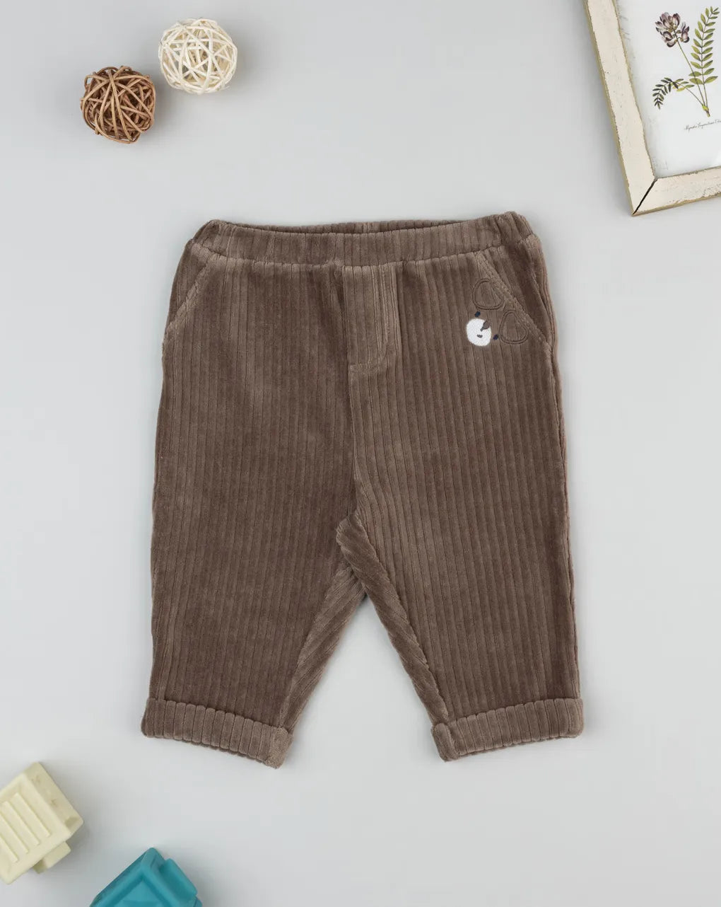 Prenatal Brown ribbed chenille trousers for boys