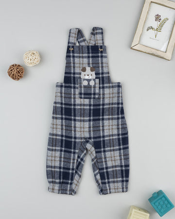 Blue Plaid Overalls For Kids With A Dog