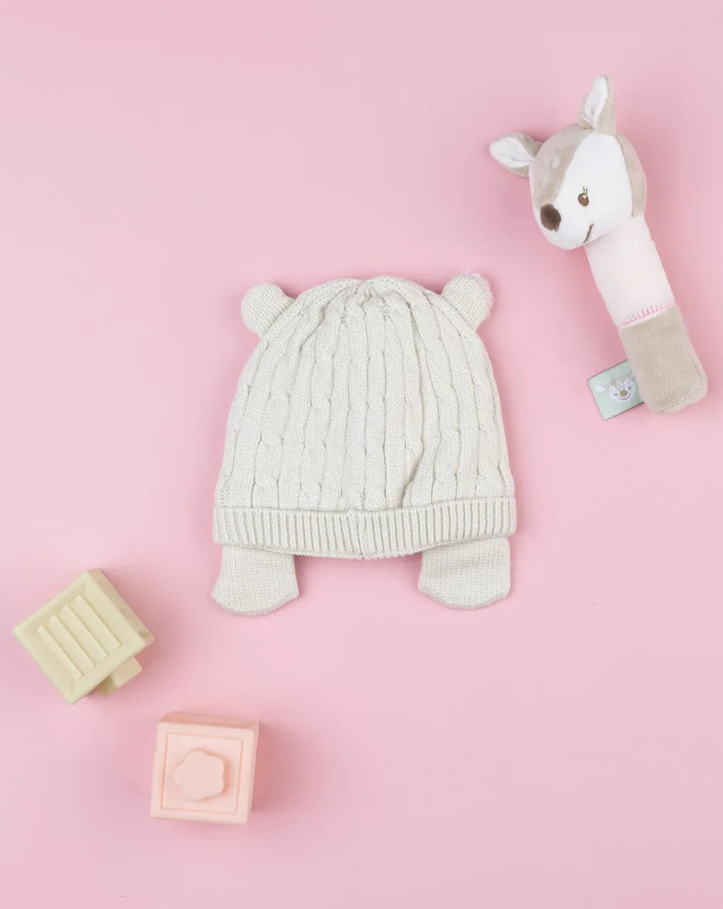 Prenatal Beige tricot hat with ears