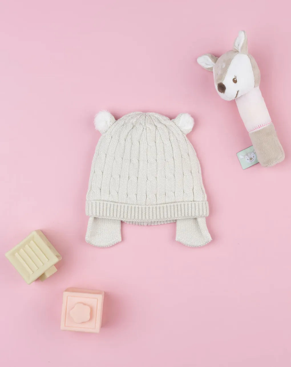 Prenatal Beige tricot hat with ears