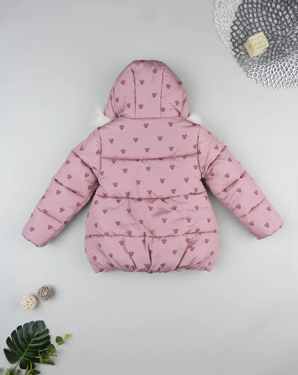 Prenatal Pink Minnie Mouse down jacket with fur for girls