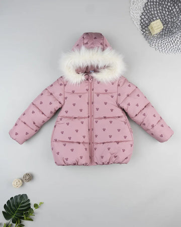 Prenatal Pink Minnie Mouse down jacket with fur for girls
