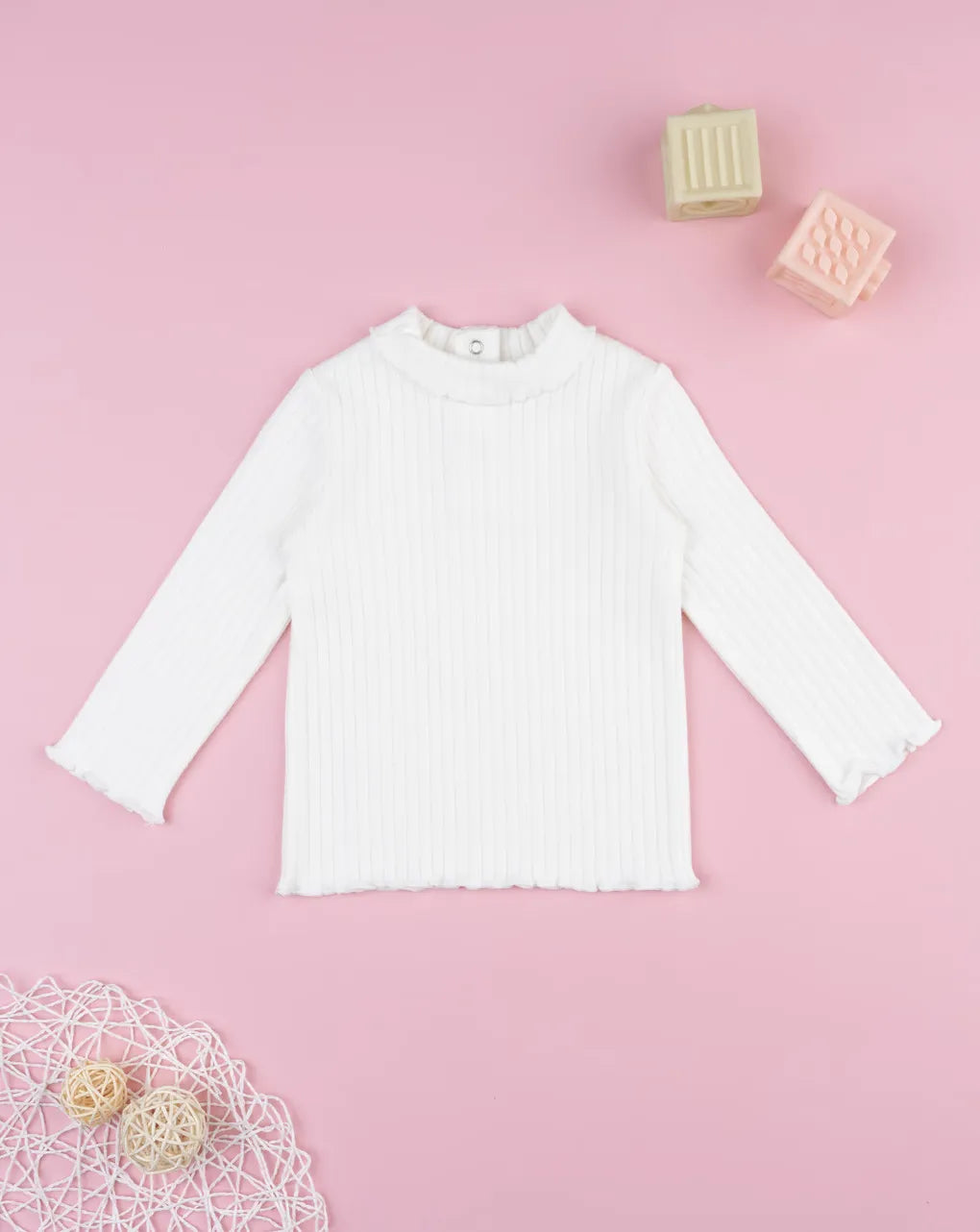 Prenatal White ribbed turtleneck sweater for girls