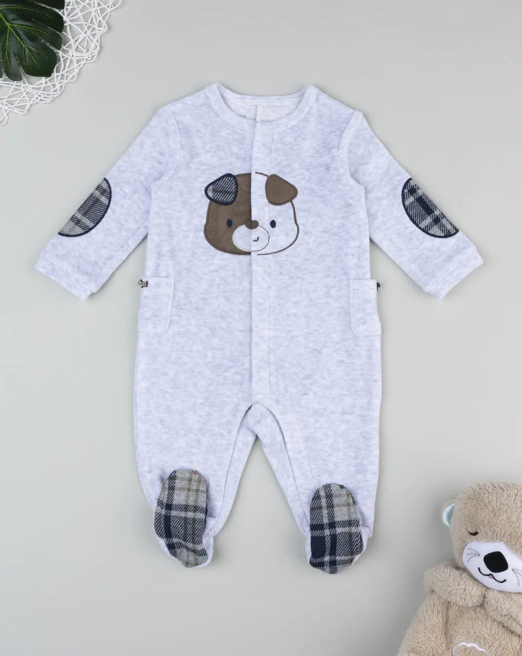 Prenatal Gray puppy baby onesie