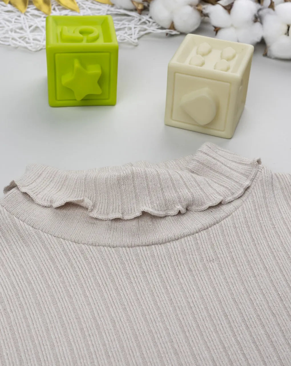 Prenatal Beige ribbed turtleneck sweater for girls
