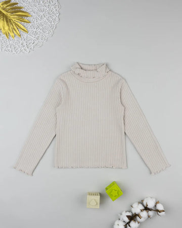 Prenatal Beige ribbed turtleneck sweater for girls