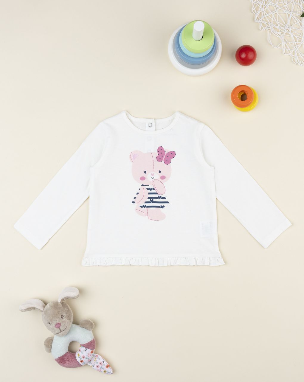 Prenatal Girl White Bear Print T-Shirt