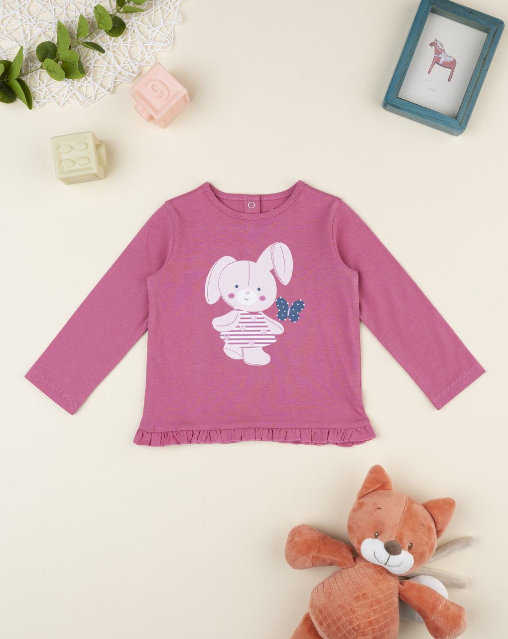 Prenatal Girl Pink Bunny Print T-Shirt