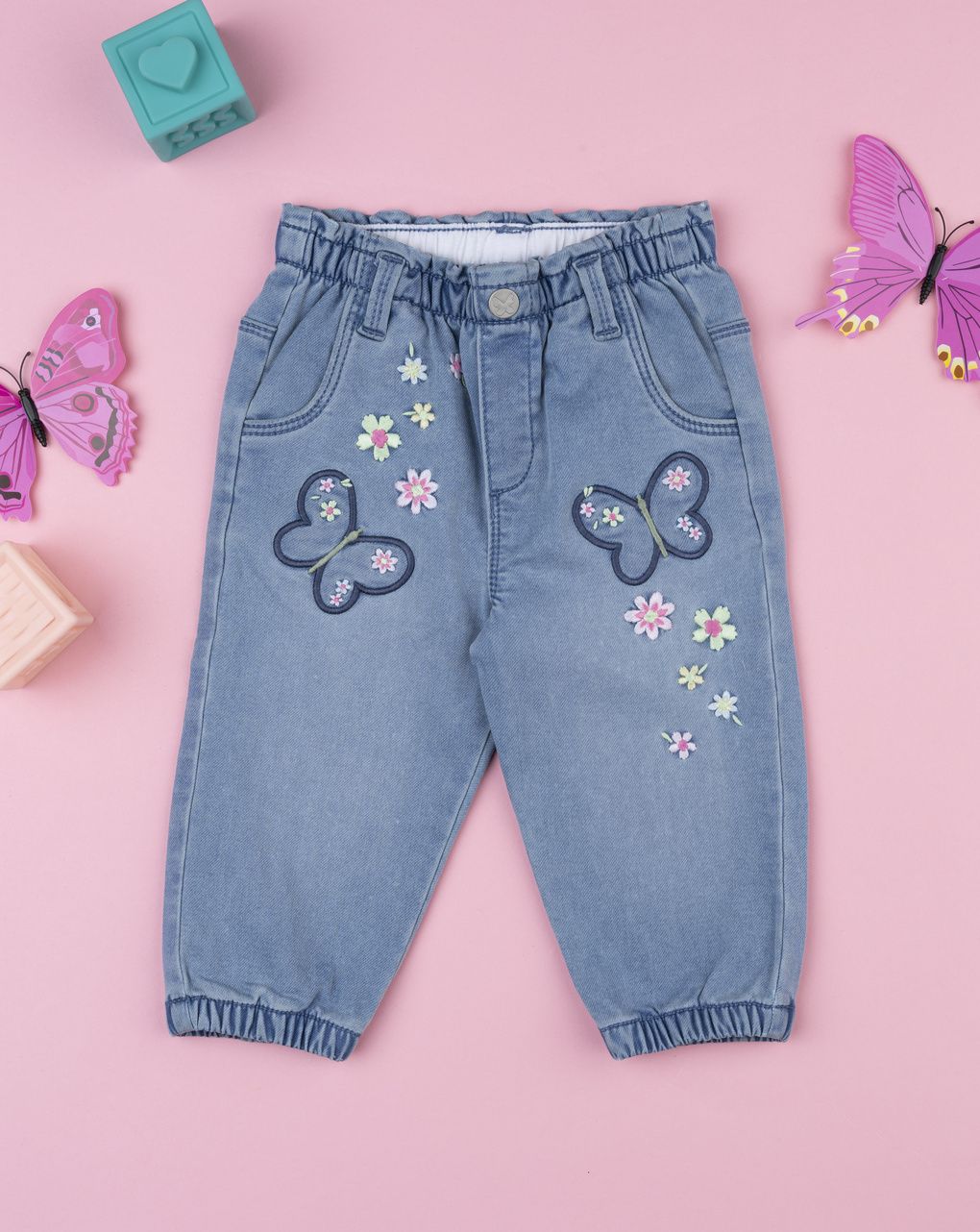 Prenatal Girl Jean with Butterfly Embroidery