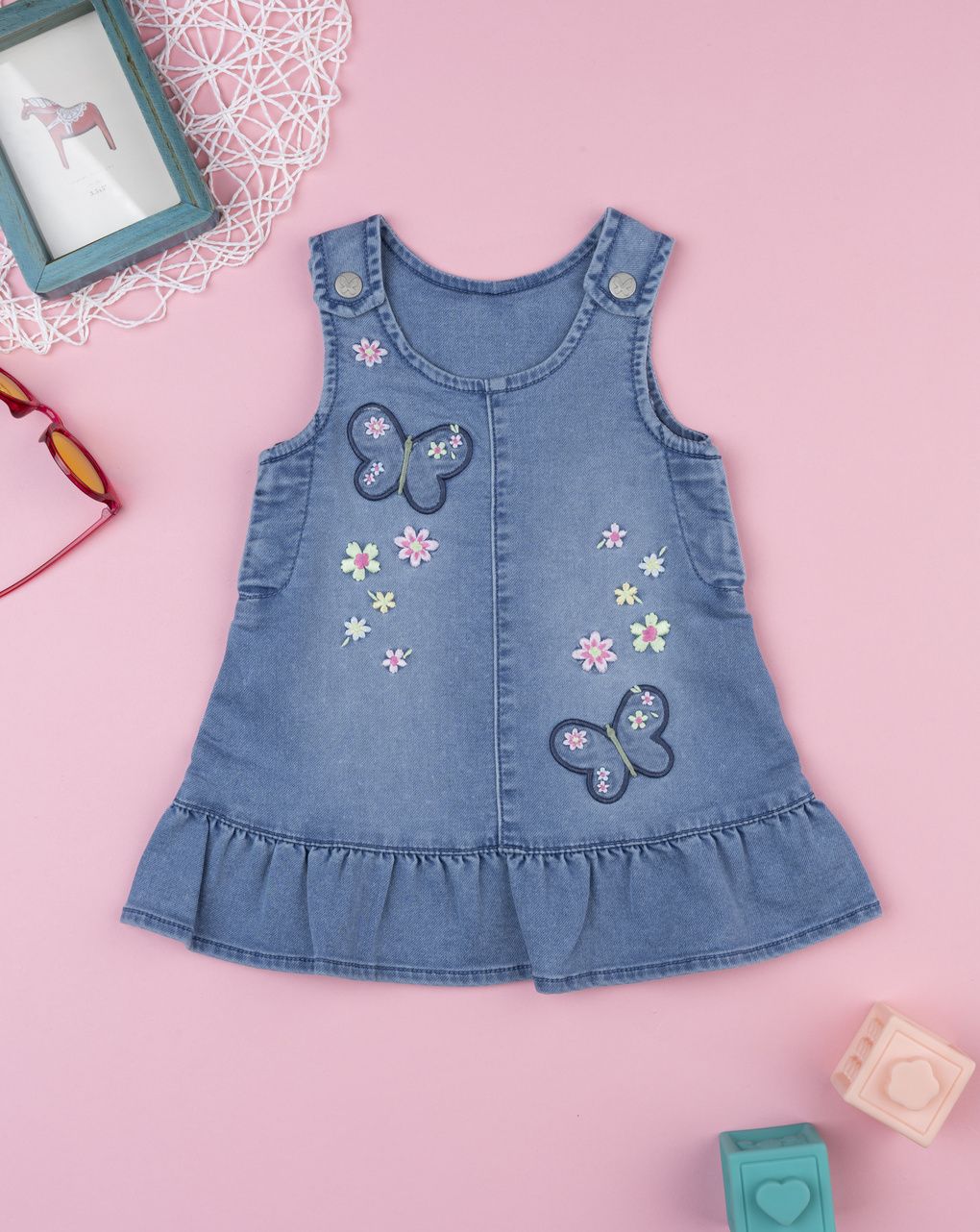 Prenatal Girl Denim Dress with Embroidery