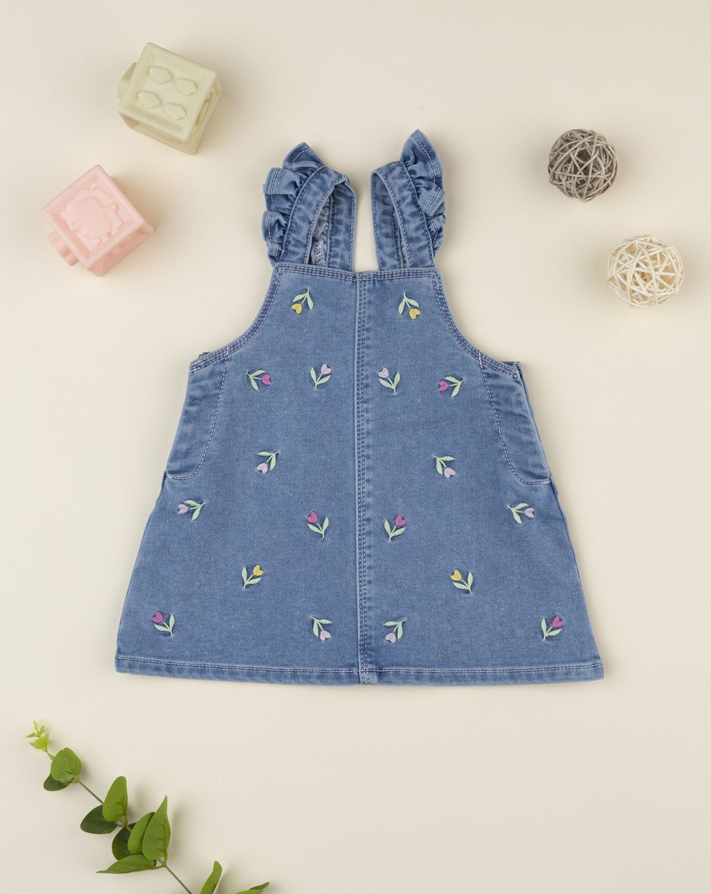 Prenatal Girl Denim Dress with Allover Embroidery