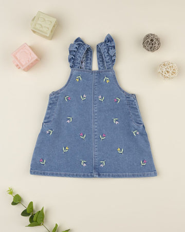 Prenatal Girl Denim Dress with Allover Embroidery