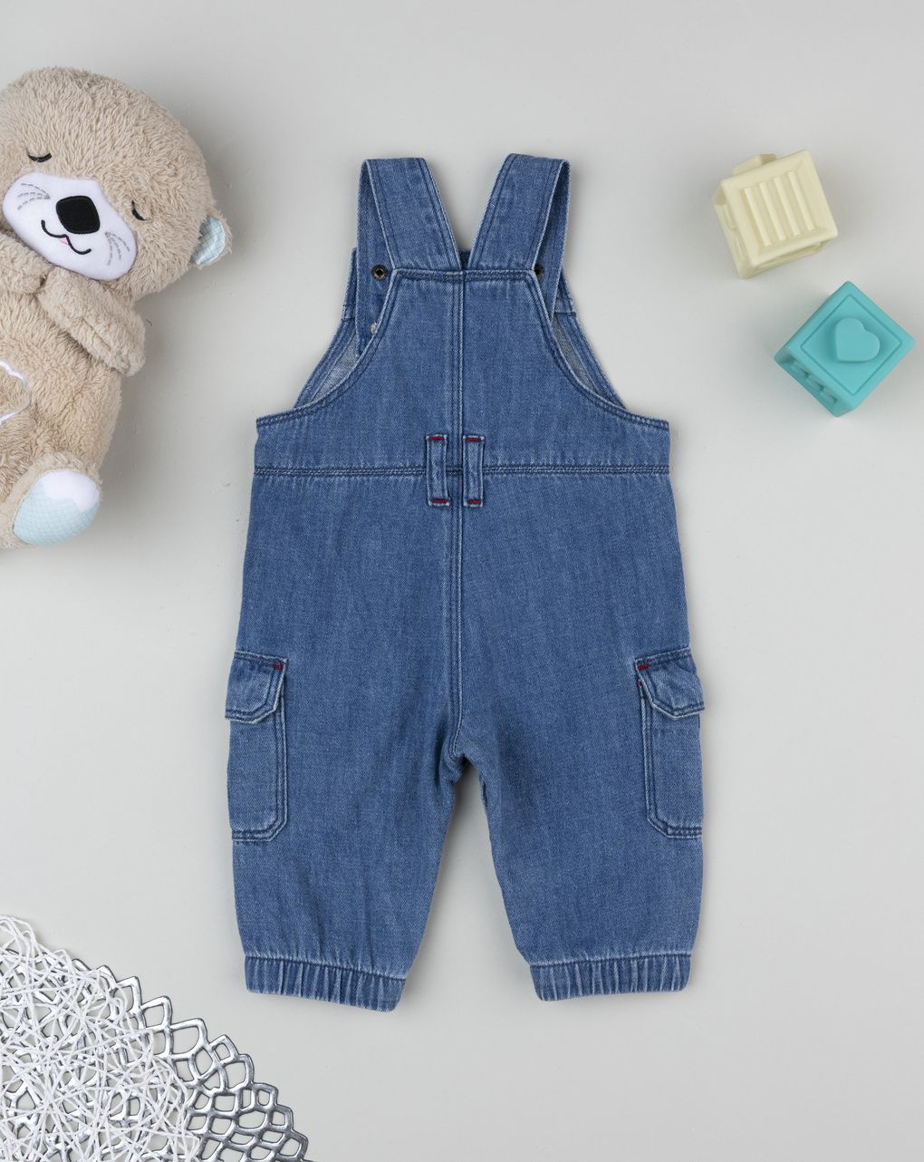 Prenatal Newborn Boy Lion Cub Denim Dungaree