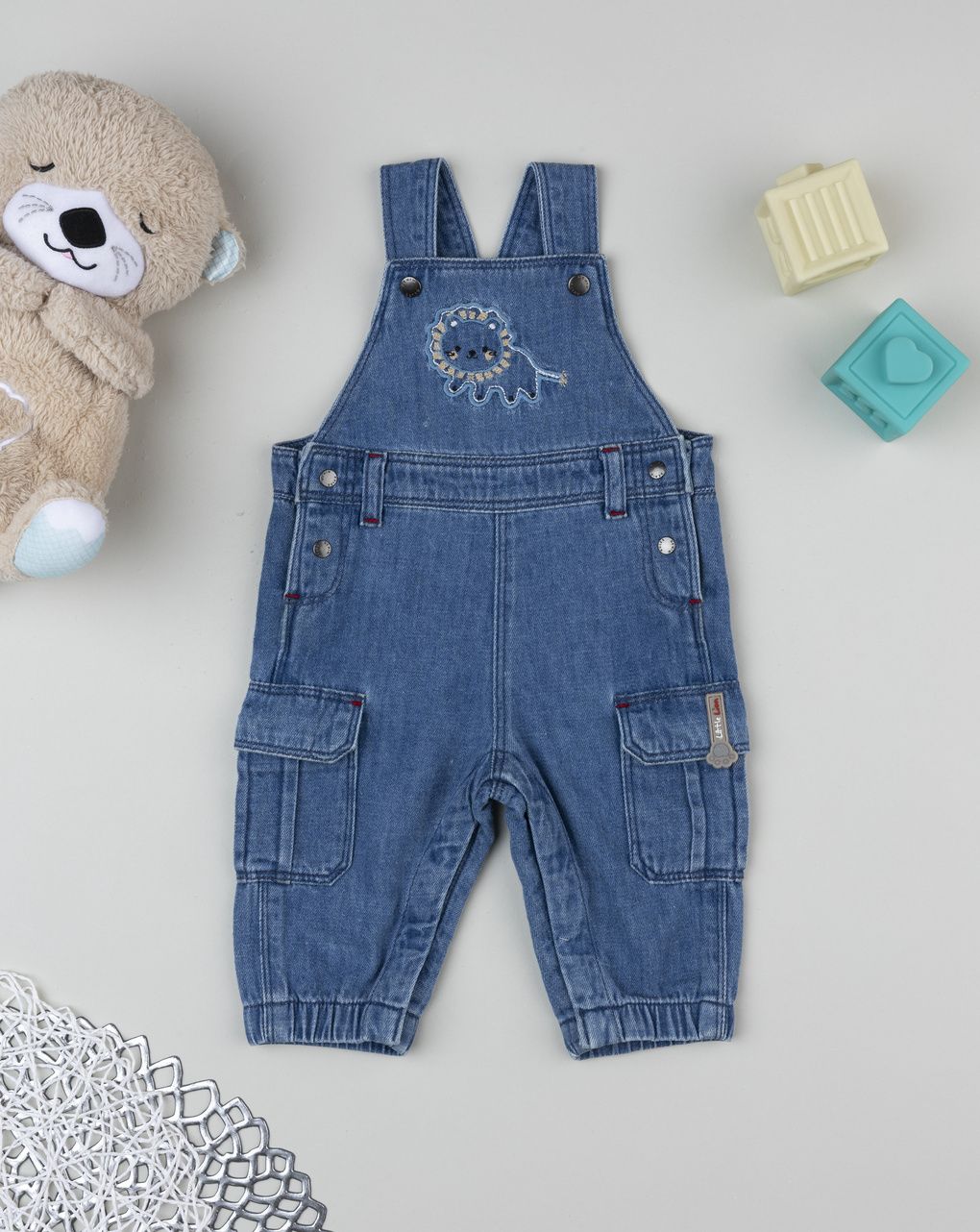 Prenatal Newborn Boy Lion Cub Denim Dungaree