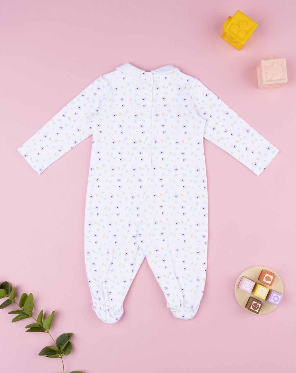 Prenatal Newborn Girl White Printed Baby Smile Sleepsuit