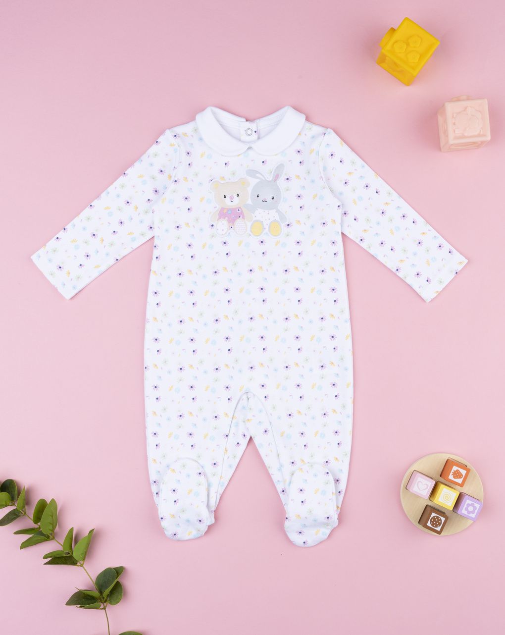Prenatal Newborn Girl White Printed Baby Smile Sleepsuit
