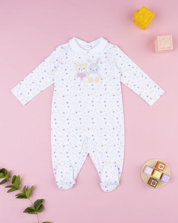 Prenatal Newborn Girl White Printed Baby Smile Sleepsuit