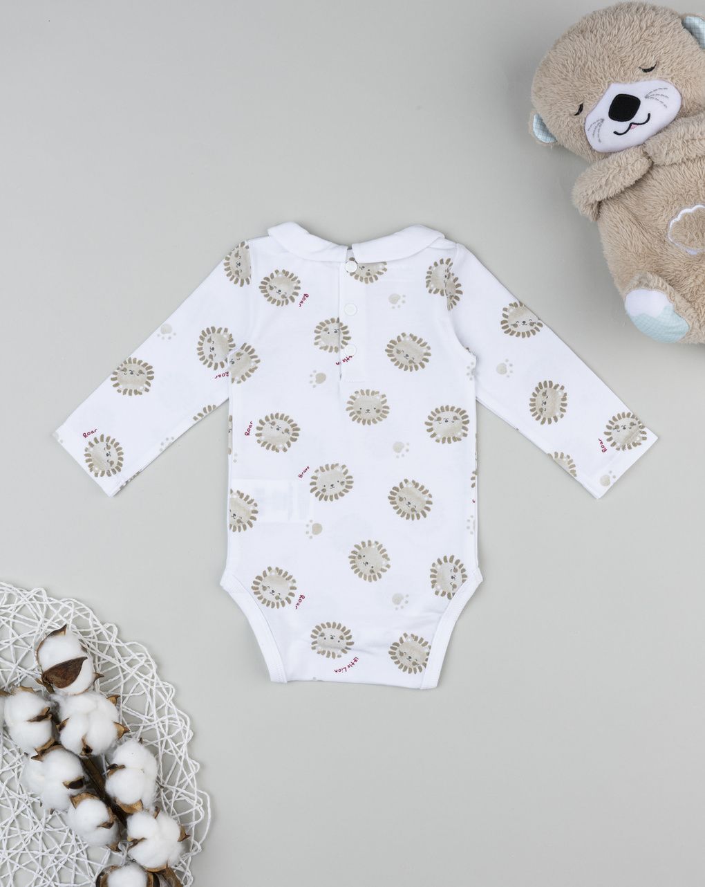 Prenatal Newborn Boy White Allover Lion Print Bodysuit