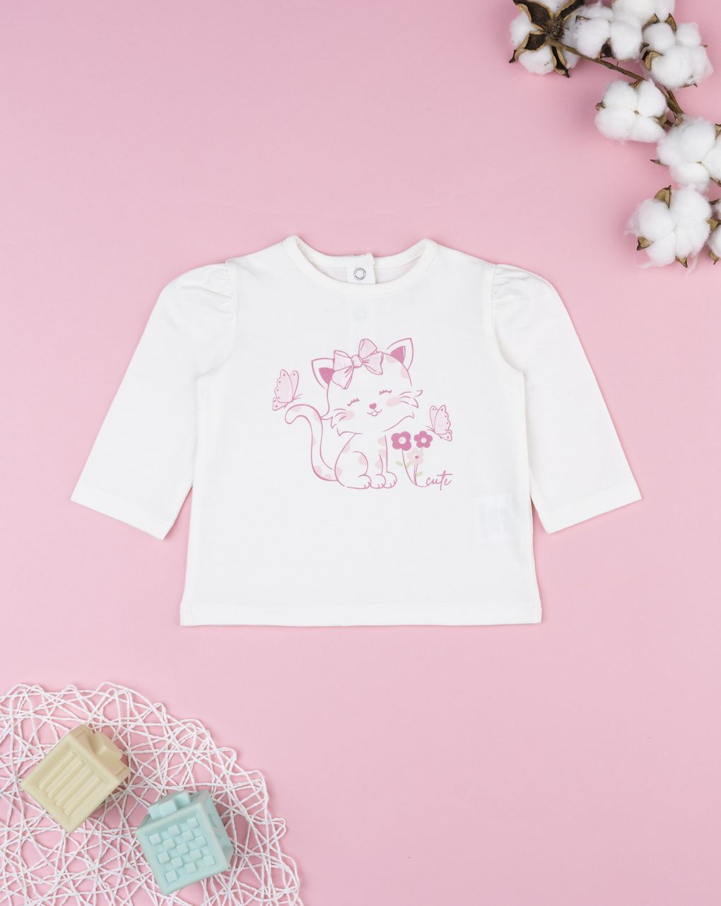 Prenatal Girl White Kitten Print Top