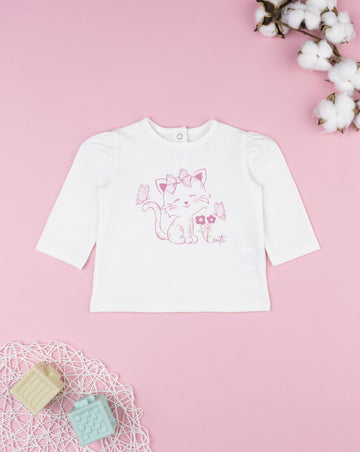 Prenatal Girl White Kitten Print Top