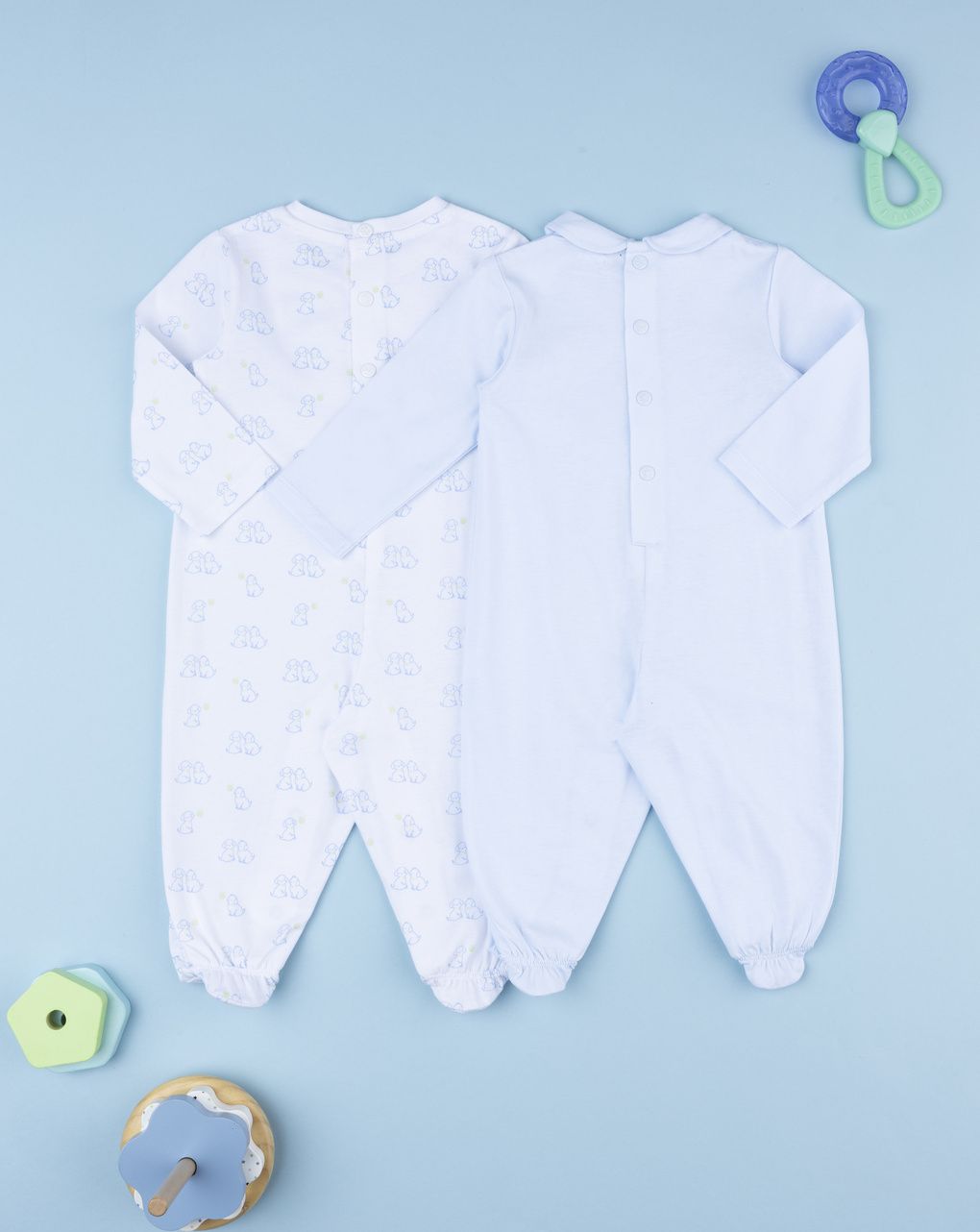 Prenatal Pack of 2 Boy Blue/White Puppy Sleepsuit