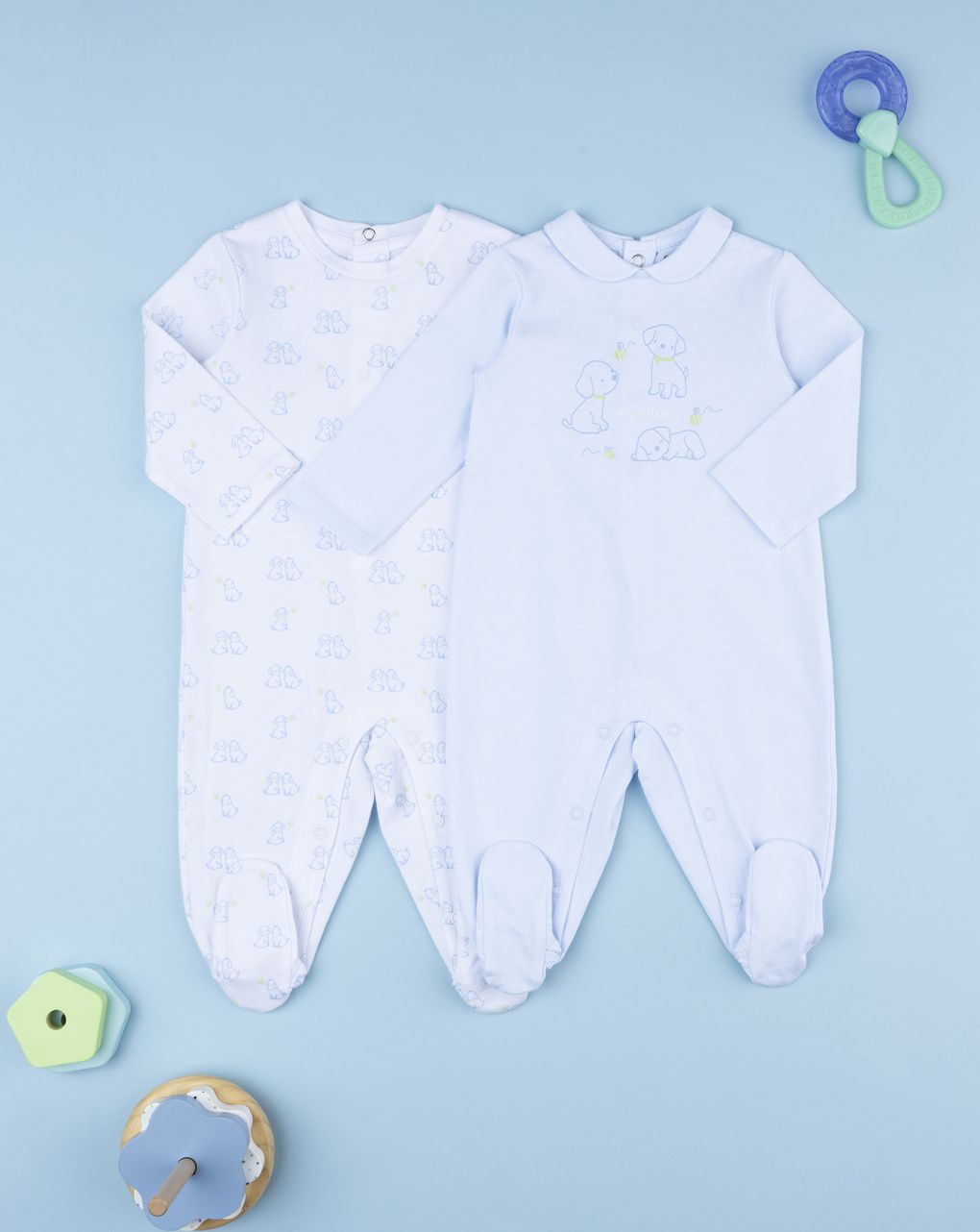 Prenatal Pack of 2 Boy Blue/White Puppy Sleepsuit
