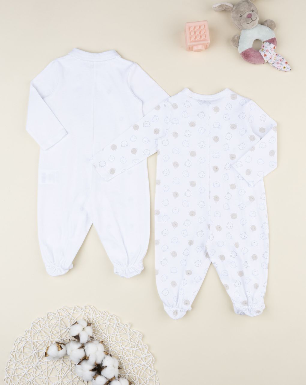 Prenatal Pack of 2 Boy White Bear Sleepsuit