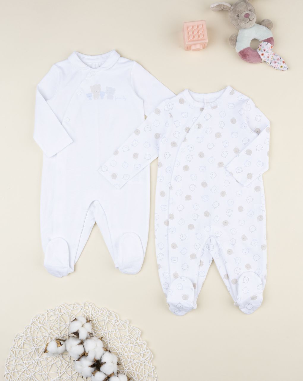 Prenatal Pack of 2 Boy White Bear Sleepsuit