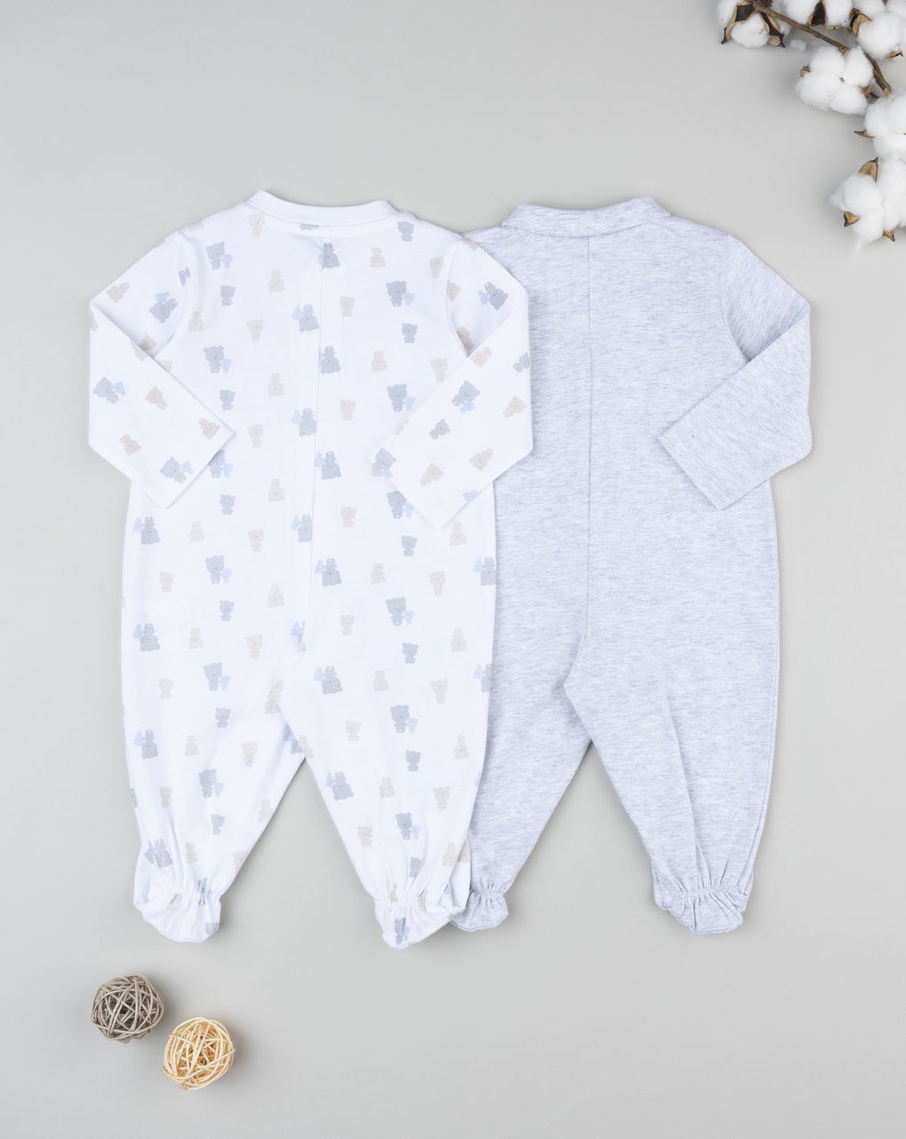 Prenatal Pack of 2 Boy White/Grey Bear Sleepsuit