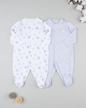 Prenatal Pack of 2 Boy White/Grey Bear Sleepsuit